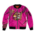 Custom Rugby Broncos Sleeve Zip Bomber Jacket Muscular Horse Mascot With Flag In Pink