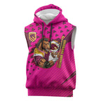 Custom Rugby Broncos Sleeveless Hoodie Muscular Horse Mascot With Flag In Pink