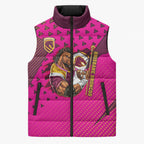 Custom Rugby Broncos Sleeveless Puffer Jacket Muscular Horse Mascot With Flag In Pink