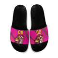 Custom Rugby Broncos Slide Sandals Muscular Horse Mascot With Flag In Pink