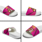 Custom Rugby Broncos Slide Sandals Muscular Horse Mascot With Flag In Pink