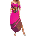 Custom Rugby Broncos Summer Maxi Dress Muscular Horse Mascot With Flag In Pink