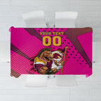 Custom Rugby Broncos Tablecloth Muscular Horse Mascot With Flag In Pink