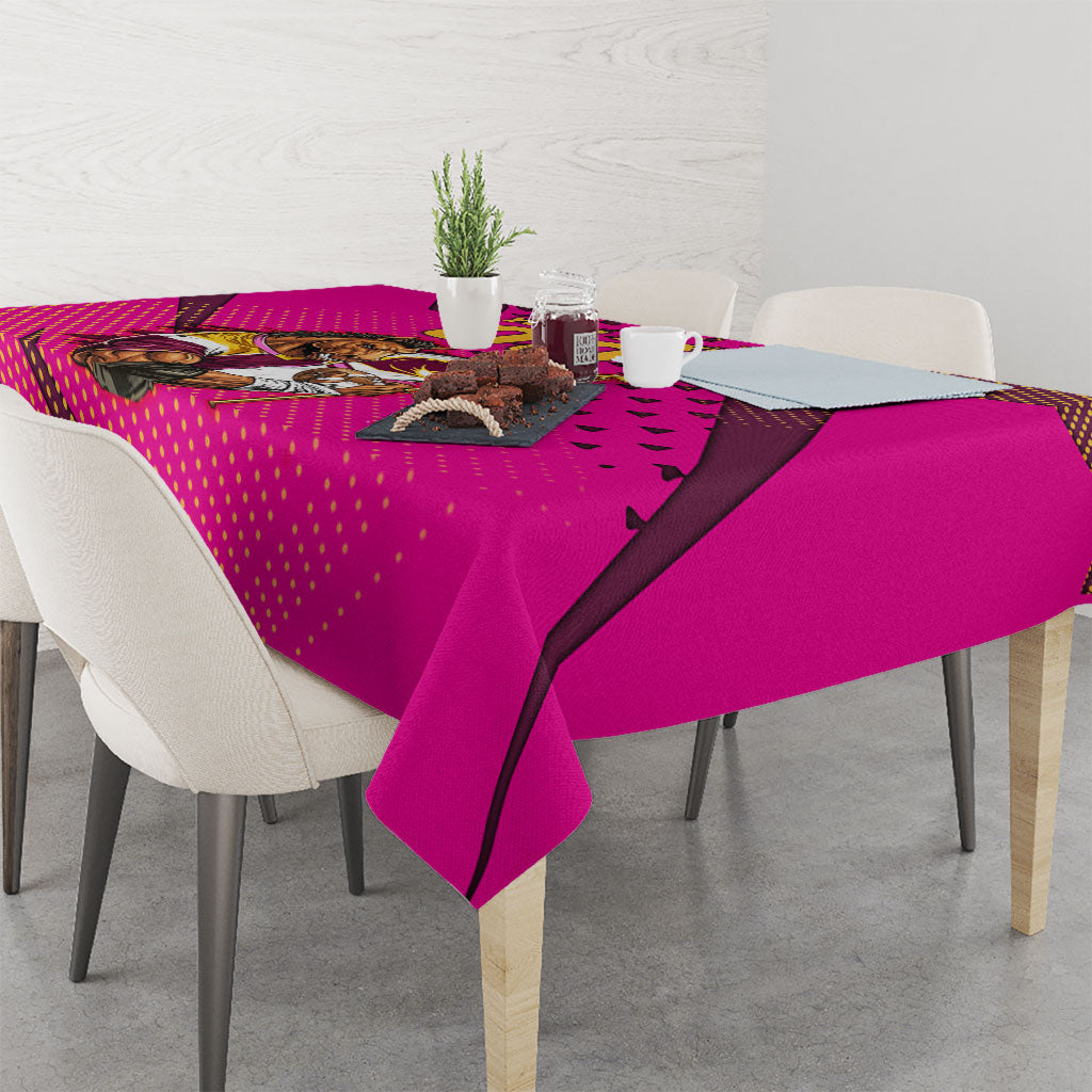 Custom Rugby Broncos Tablecloth Muscular Horse Mascot With Flag In Pink