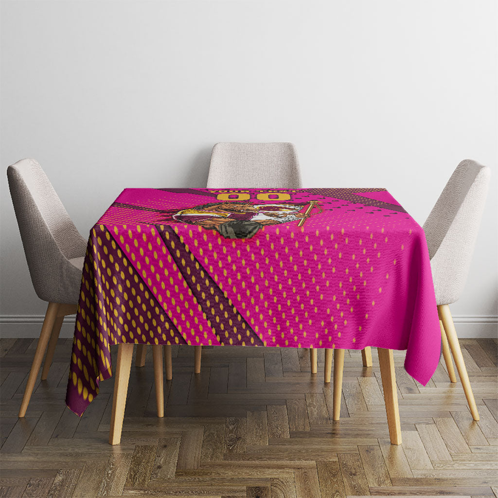 Custom Rugby Broncos Tablecloth Muscular Horse Mascot With Flag In Pink