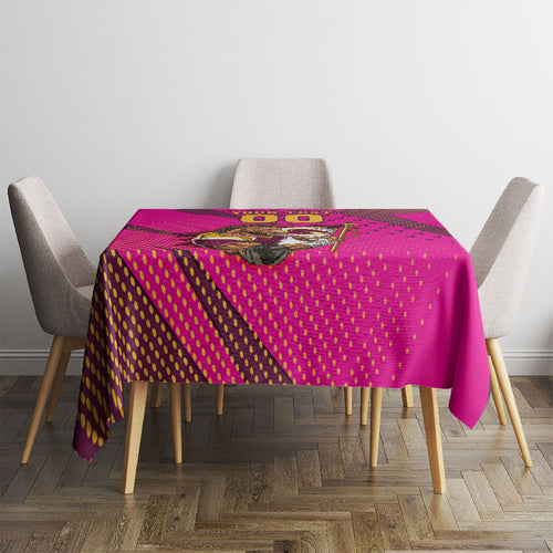 Custom Rugby Broncos Tablecloth Muscular Horse Mascot With Flag In Pink