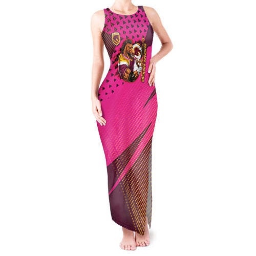 Custom Rugby Broncos Tank Maxi Dress Muscular Horse Mascot With Flag In Pink