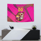 Custom Rugby Broncos Tapestry Muscular Horse Mascot With Flag In Pink