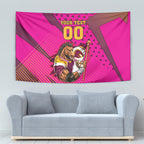 Custom Rugby Broncos Tapestry Muscular Horse Mascot With Flag In Pink