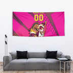 Custom Rugby Broncos Tapestry Muscular Horse Mascot With Flag In Pink