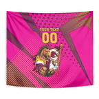 Custom Rugby Broncos Tapestry Muscular Horse Mascot With Flag In Pink