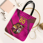 Custom Rugby Broncos Tote Bag Muscular Horse Mascot With Flag In Pink