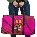 Custom Rugby Broncos Travel Bag Muscular Horse Mascot With Flag In Pink