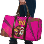 Custom Rugby Broncos Travel Bag Muscular Horse Mascot With Flag In Pink