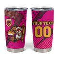Custom Rugby Broncos Tumbler Cup Muscular Horse Mascot With Flag In Pink