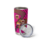 Custom Rugby Broncos Tumbler Cup Muscular Horse Mascot With Flag In Pink