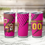 Custom Rugby Broncos Tumbler Cup Muscular Horse Mascot With Flag In Pink
