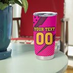 Custom Rugby Broncos Tumbler Cup Muscular Horse Mascot With Flag In Pink