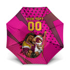 Custom Rugby Broncos Umbrella Muscular Horse Mascot With Flag In Pink