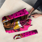 Custom Rugby Broncos Umbrella Muscular Horse Mascot With Flag In Pink