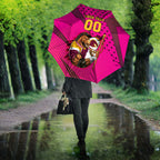 Custom Rugby Broncos Umbrella Muscular Horse Mascot With Flag In Pink