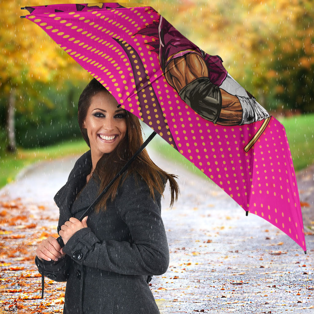 Custom Rugby Broncos Umbrella Muscular Horse Mascot With Flag In Pink
