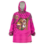 Custom Rugby Broncos Wearable Blanket Hoodie Muscular Horse Mascot With Flag In Pink