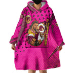 Custom Rugby Broncos Wearable Blanket Hoodie Muscular Horse Mascot With Flag In Pink