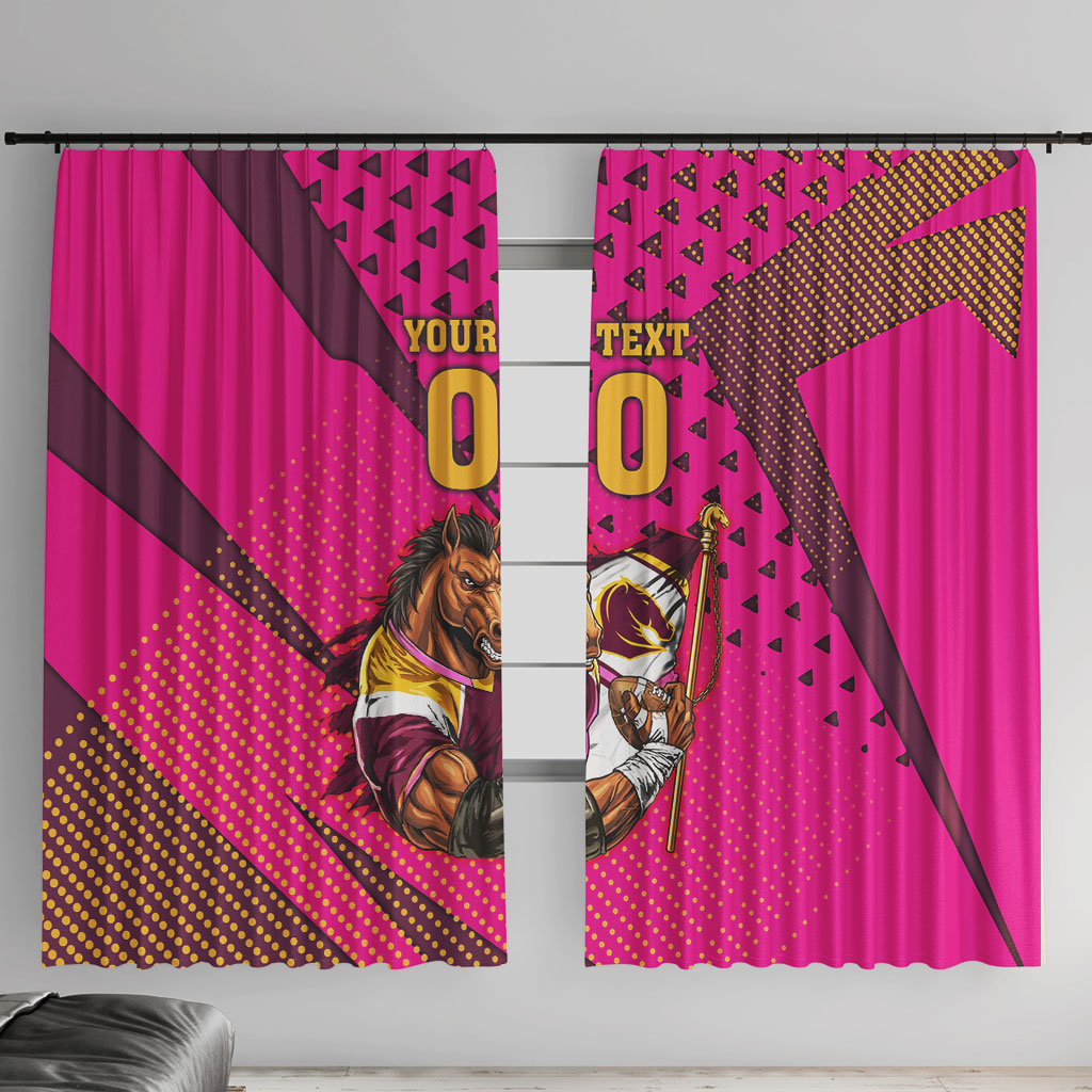 Custom Rugby Broncos Window Curtain Muscular Horse Mascot With Flag In Pink