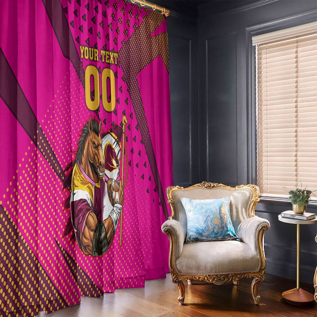 Custom Rugby Broncos Window Curtain Muscular Horse Mascot With Flag In Pink