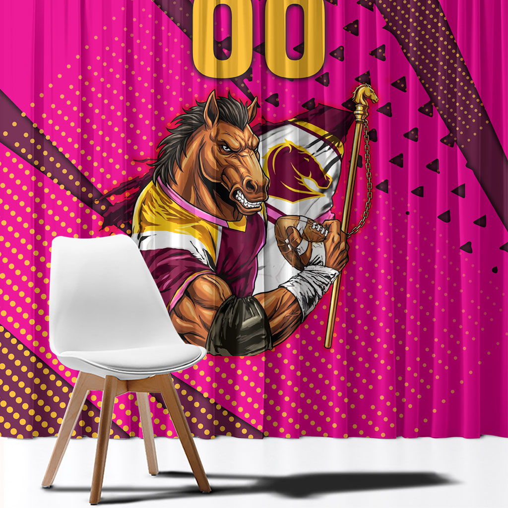 Custom Rugby Broncos Window Curtain Muscular Horse Mascot With Flag In Pink