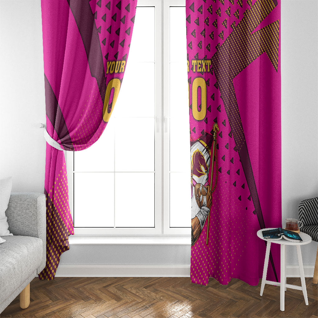 Custom Rugby Broncos Window Curtain Muscular Horse Mascot With Flag In Pink