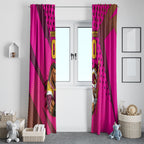 Custom Rugby Broncos Window Curtain Muscular Horse Mascot With Flag In Pink