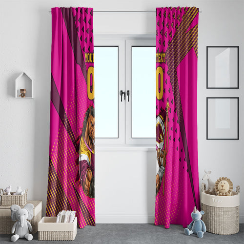 Custom Rugby Broncos Window Curtain Muscular Horse Mascot With Flag In Pink