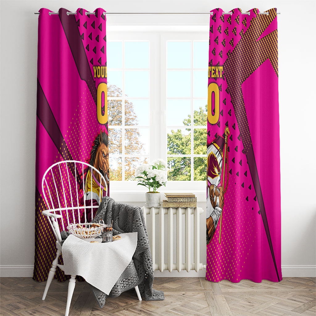 Custom Rugby Broncos Window Curtain Muscular Horse Mascot With Flag In Pink