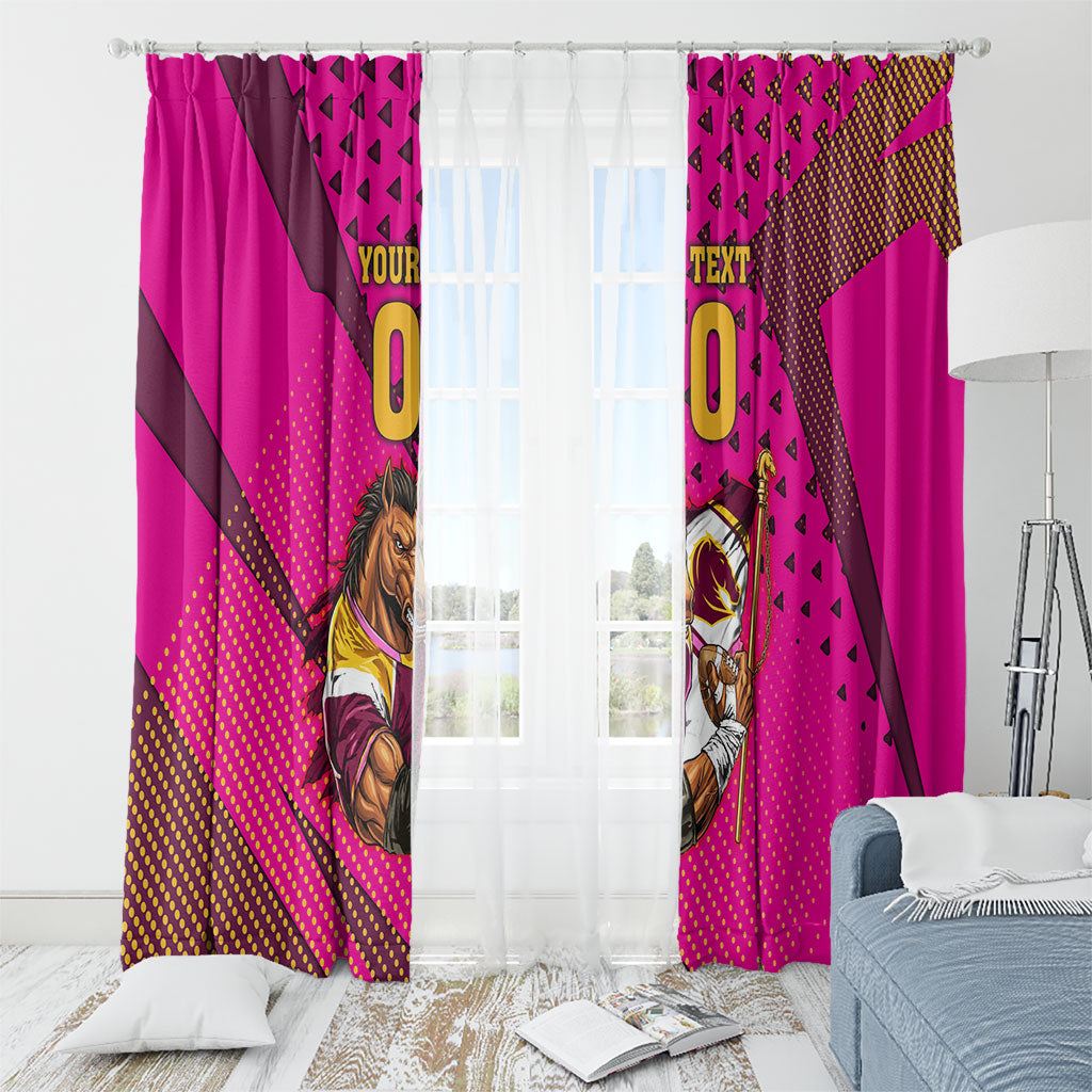 Custom Rugby Broncos Window Curtain Muscular Horse Mascot With Flag In Pink
