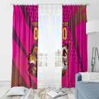 Custom Rugby Broncos Window Curtain Muscular Horse Mascot With Flag In Pink