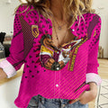 Custom Rugby Broncos Women Casual Shirt Muscular Horse Mascot With Flag In Pink