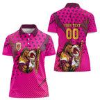 Custom Rugby Broncos Women Polo Shirt Muscular Horse Mascot With Flag In Pink