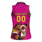 Custom Rugby Broncos Women Sleeveless Polo Shirt Muscular Horse Mascot With Flag In Pink