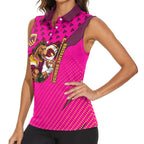 Custom Rugby Broncos Women Sleeveless Polo Shirt Muscular Horse Mascot With Flag In Pink