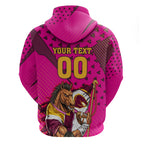 Custom Rugby Broncos Zip Hoodie Muscular Horse Mascot With Flag In Pink