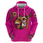 Custom Rugby Broncos Zip Hoodie Muscular Horse Mascot With Flag In Pink