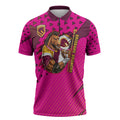 Custom Rugby Broncos Zipper Polo Shirt Muscular Horse Mascot With Flag In Pink