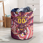 Personalised Brisbane Broncos Rugby Laundry Basket Aboriginal Art Style Pink And Gold Patterned Graphics