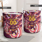 Personalised Brisbane Broncos Rugby Laundry Basket Aboriginal Art Style Pink And Gold Patterned Graphics