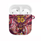 Personalised Brisbane Broncos Rugby AirPods Case Aboriginal Art Style Pink And Gold Patterned Graphics