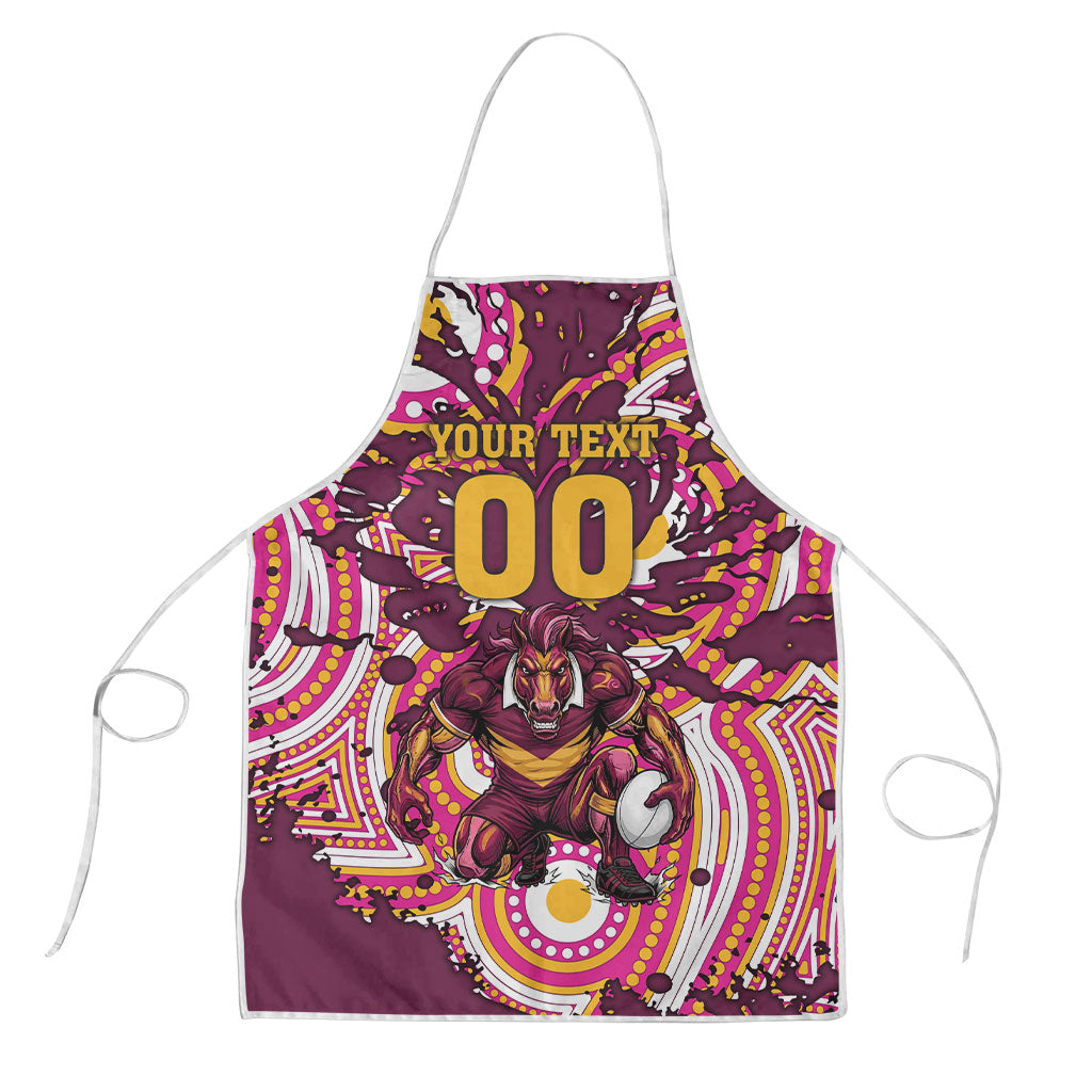 Personalised Brisbane Broncos Rugby Apron Aboriginal Art Style Pink And Gold Patterned Graphics