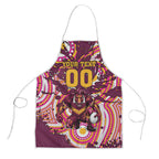 Personalised Brisbane Broncos Rugby Apron Aboriginal Art Style Pink And Gold Patterned Graphics