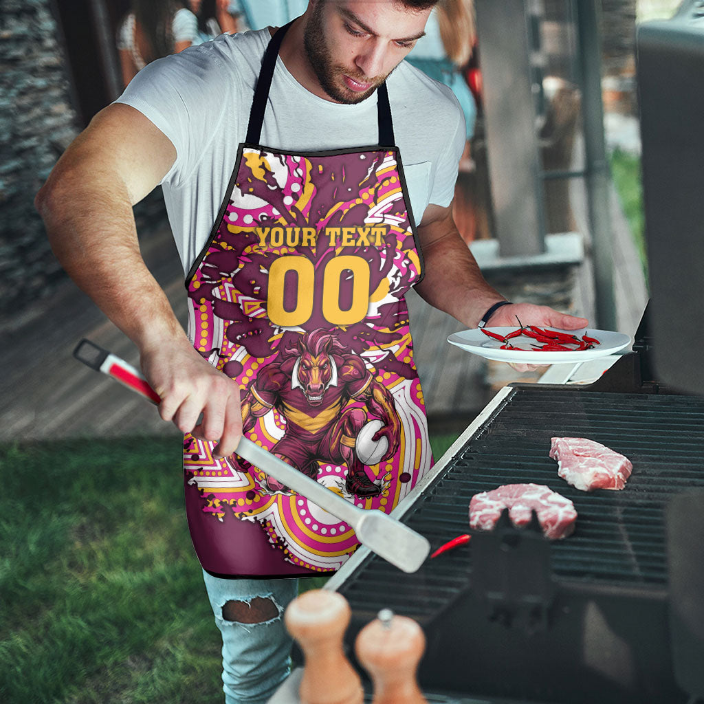 Personalised Brisbane Broncos Rugby Apron Aboriginal Art Style Pink And Gold Patterned Graphics